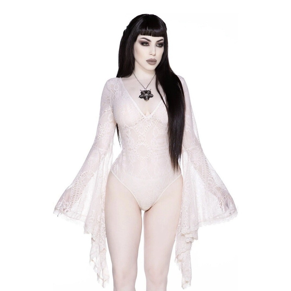 Killstar Fatal Attraction Ivory Lace Bell Sleeve Bodysuit KSRA003263 XS Goth